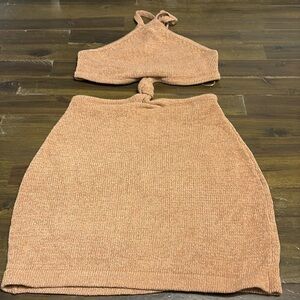 Isalis Halter Cut Out Mini Dress Knit Knot Sexy Beachy Open Sides M